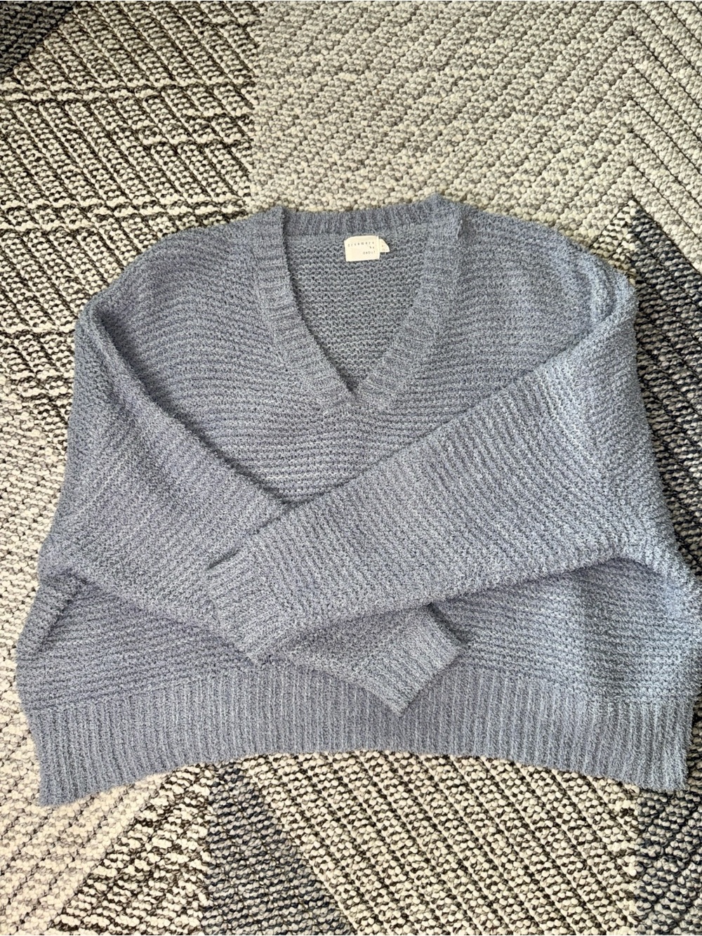 Dreamers Dusty Blue V-Neck Oversized, Cropped Super Soft Sweater